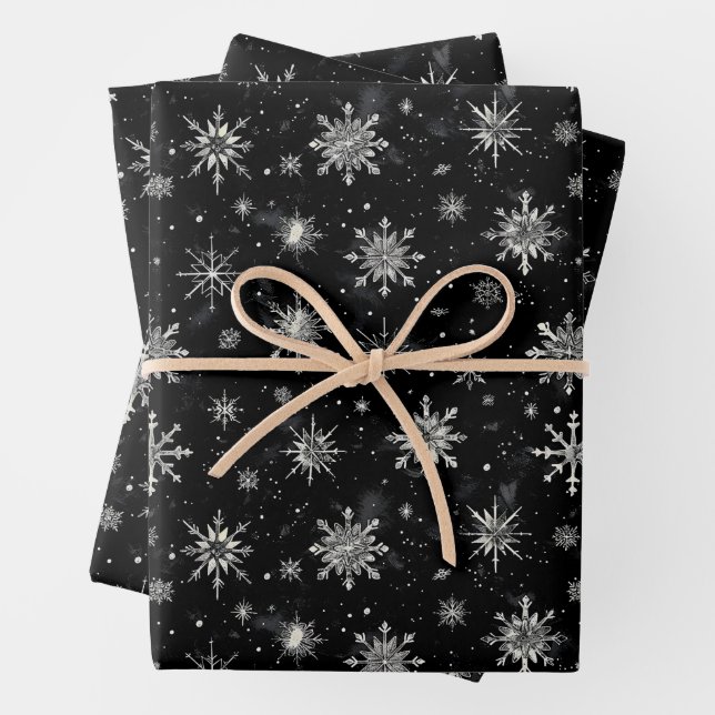 Gothic spooky christmas snowflakes wrapping paper sheet (In situ)
