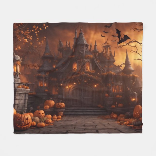 Gothic Spooky Halloween House Scary Mansion Fleece Blanket (Front (Horizontal))