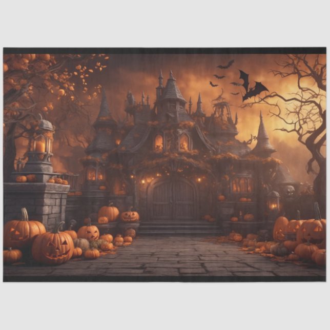 Gothic Spooky Halloween House Scary Mansion Tissue Paper (Front)