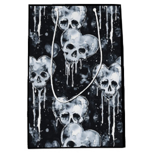 Gothic Spooky Skulls with Hearts Medium Gift Bag
