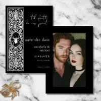 Gothic Spooky Spider Black White Photo Wedding