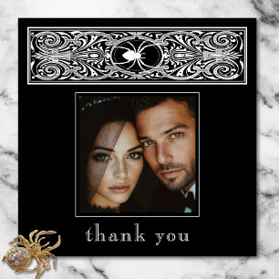 Gothic Spooky Spider Black White Wedding Photo Thank You Card