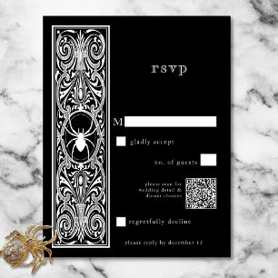 Gothic Spooky Spider Black White Wedding QR Code RSVP Card