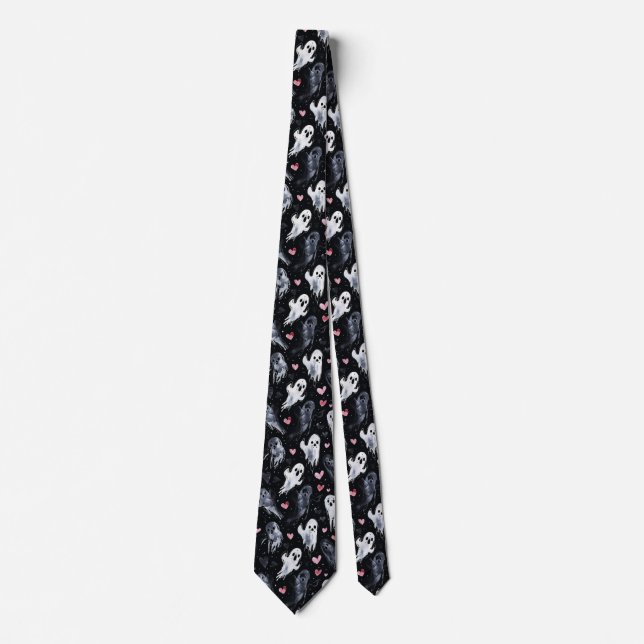 Gothic Spooky Valentine Ghosts with Hearts Tie (Front)