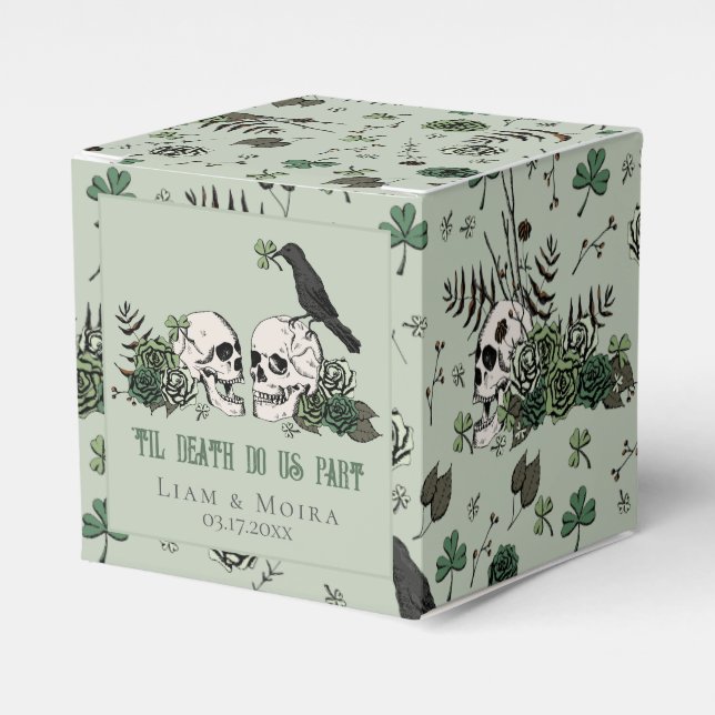 Gothic St. Patricks Day Floral Skull Irish Wedding Favour Box (Front Side)