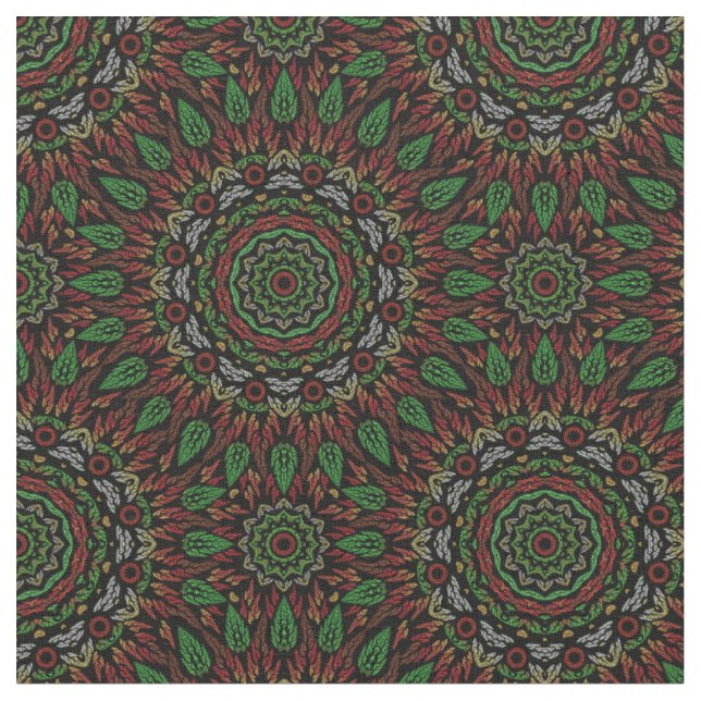 Gothic Stained Glass Leaves Mandala Pattern Fabric (Close Up)