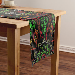 Gothic Stained Glass Leaves Mandala Pattern Short Table Runner