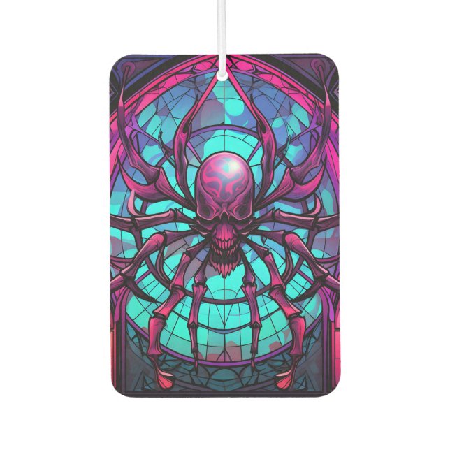 Gothic Stained Glass Skull Spider Car Air Freshener (Front)