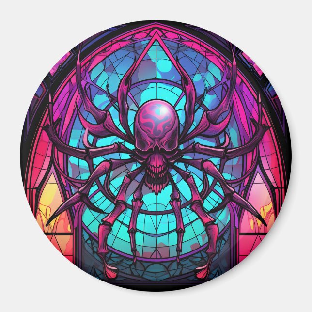 Gothic Stained Glass Skull Spider Magnet (Front)