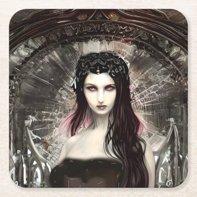 Gothic Steampunk Fallen Angel AI Art Square Paper Coaster (Front)
