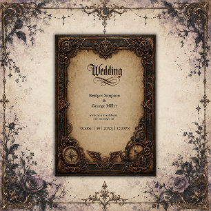 Gothic Steampunk Gear Clock Wedding Invitation