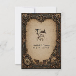 Gothic Steampunk Gear Clock Wedding  Thank You Card