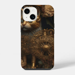 Gothic Steampunk Gold Cat iPhone 14 Case