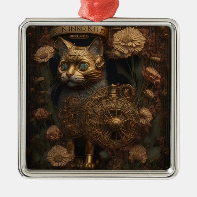 Gothic Steampunk Gold Cat Metal Tree Decoration (Front)