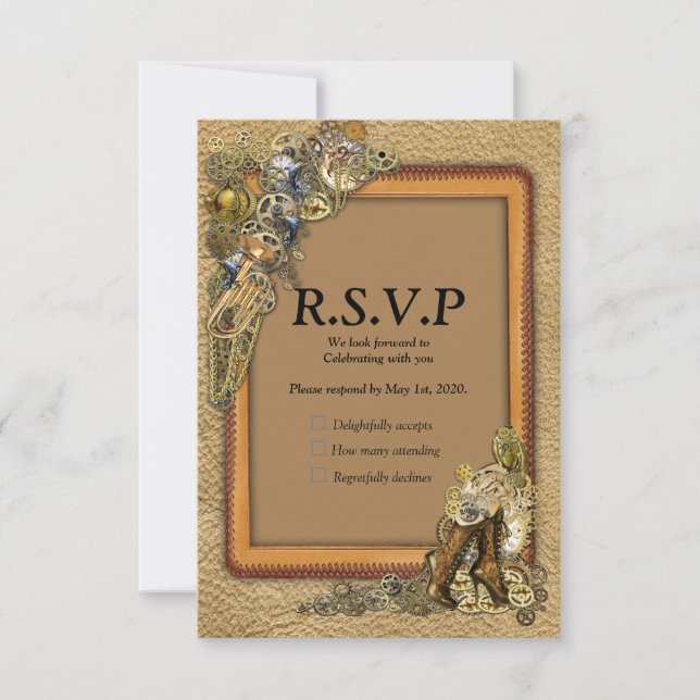 Gothic  - Steampunk RSVP - Leather Craft Frame Card (Front)