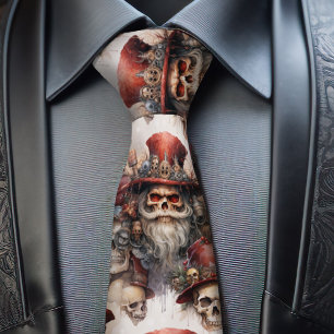 Gothic Steampunk Santa Skull Red Top Hat Christmas Tie