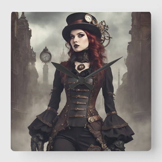 Gothic Steampunk Square Wall Clock (Front)