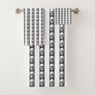 Gothic striped pattern with skulls bath towel set