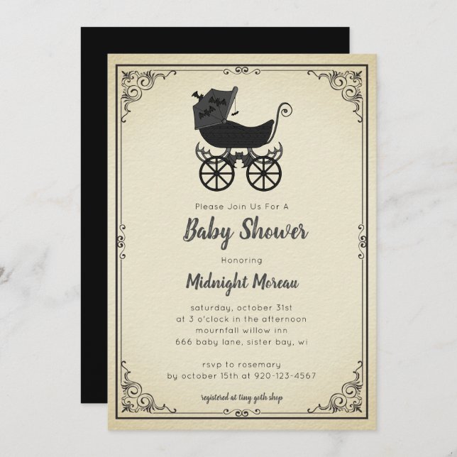 Gothic Stroller Bat Baby Shower Invitation (Front/Back)