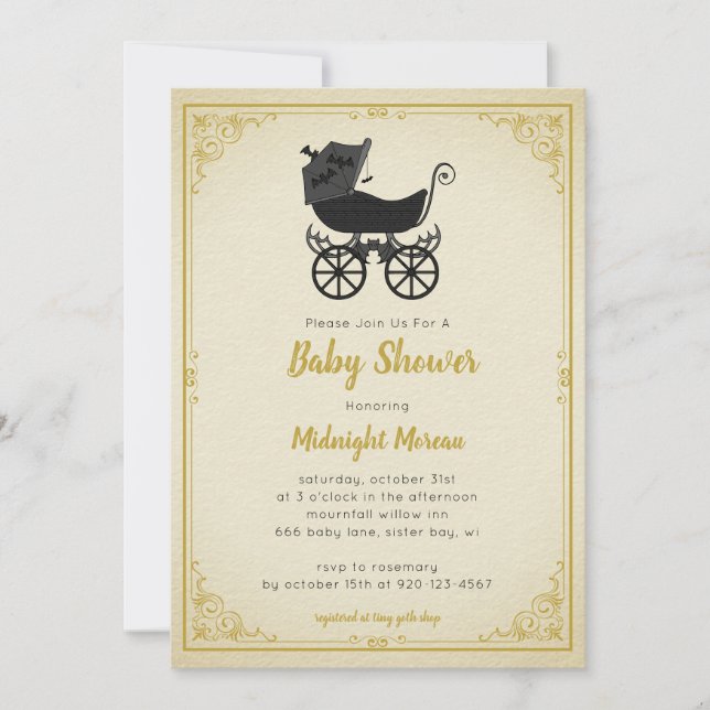 Gothic Stroller Bat Baby Shower Invitation (Front)