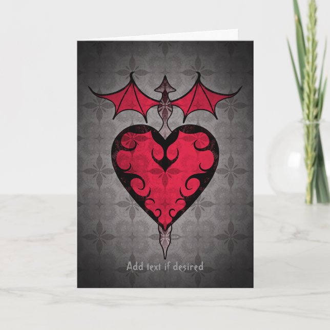 Gothic style vampire staked heart in red and grey holiday card (Front)