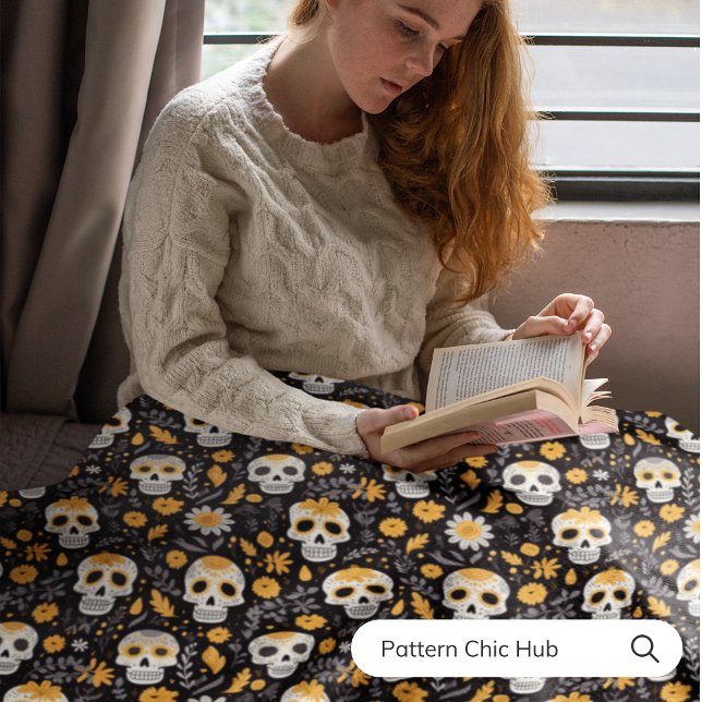 Gothic Sugar Skull Halloween Modern Vintage Fleece Blanket (Creator Uploaded)
