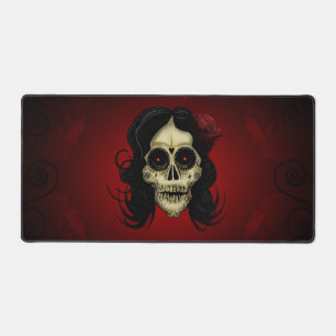 Gothic Sugar Skull Woman Red Rose Day of the Dead Desk Mat