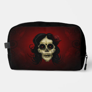 Gothic Sugar Skull Woman Red Rose Day of the Dead  Dopp Kit