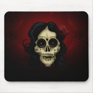 Gothic Sugar Skull Woman Red Rose Day of the Dead Mouse Pad