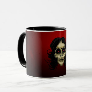 Gothic Sugar Skull Woman Red Rose Day of the Dead Mug