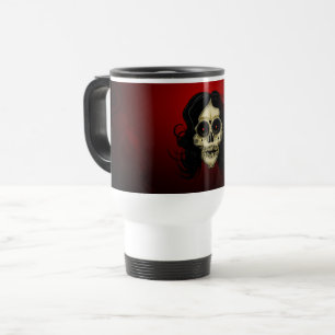 Gothic Sugar Skull Woman Red Rose Day of the Dead Travel Mug