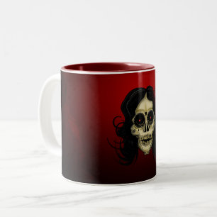 Gothic Sugar Skull Woman Red Rose Day of the Dead Two-Tone Coffee Mug