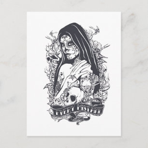 Gothic Sugar Skull Woman Tattoo Art Postcard