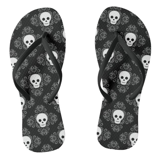 Gothic summer skull damask Halloween adorable Jandals (Footbed)