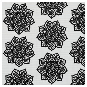 GOTHIC SUN Black White Celtic Knots Fabric