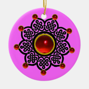 GOTHIC SUN Red Ruby Gem Ceramic Tree Decoration