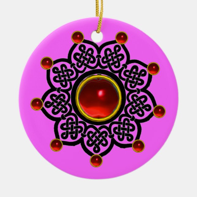 GOTHIC SUN  Red Ruby Gem Ceramic Tree Decoration (Front)
