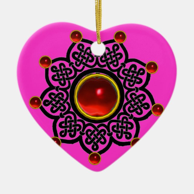 GOTHIC SUN  Red Ruby Gem Ceramic Tree Decoration (Front)