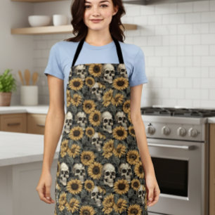 Gothic Sunflower Skull Flower pattern Apron