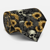 Gothic Sunflower Skull Pattern Tie (Rolled)