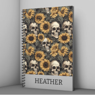 Gothic Sunflower Skull Personalised monogram Notebook