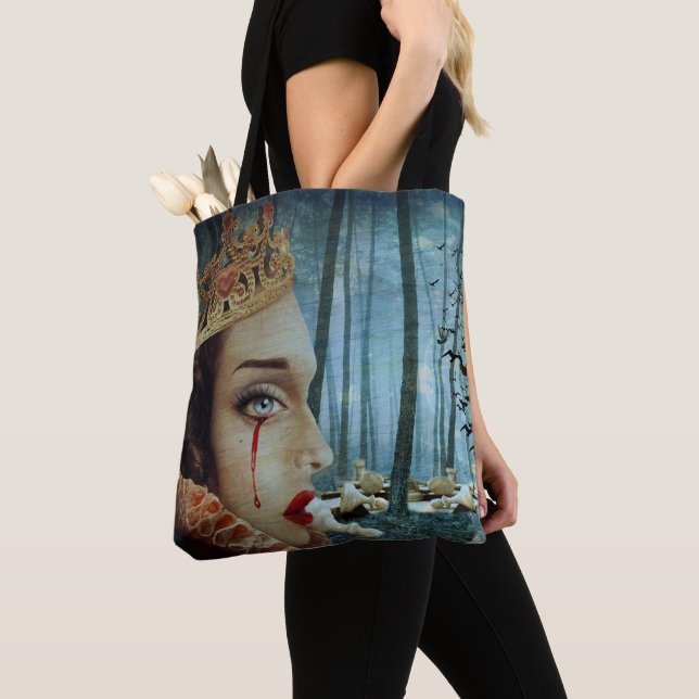 Gothic Surreal Unique Collage of Sad Queen of Hear Tote Bag (Close Up)