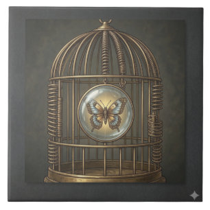 Gothic Surrealism Butterfly Birdcage Fine Art  Tile