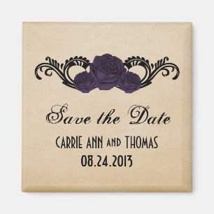 Gothic Swirl Roses Save the Date Magnet, Purple Magnet
