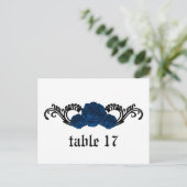 Gothic Swirl Roses Table Number Postcard, Blue Postcard (Standing Front)