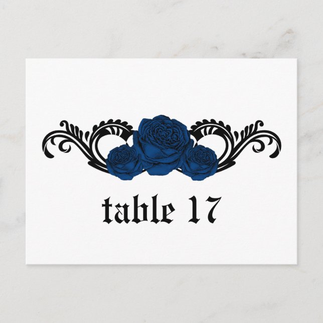 Gothic Swirl Roses Table Number Postcard, Blue Postcard (Front)