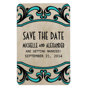 Gothic Swirls Save the Date Magnet, Aqua Magnet