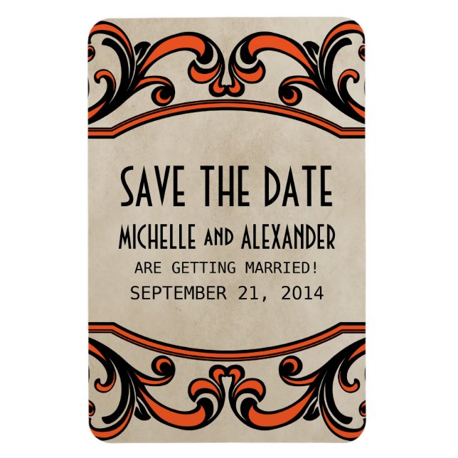 Gothic Swirls Save the Date Magnet, Orange Magnet (Vertical)