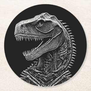 Gothic T-Rex Dinosaur Round Paper Coaster
