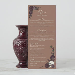 Gothic Tan Brown Dark Floral Wedding Menu
